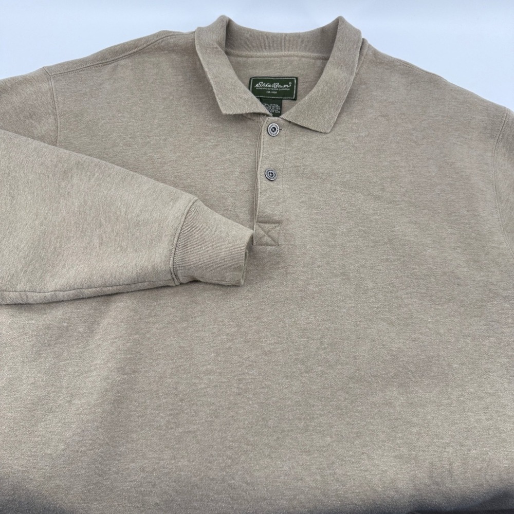 Eddie Bauer‎ Sweatshirt Pullover Mens XXL Tan Collared Button Neck Long Sleeve